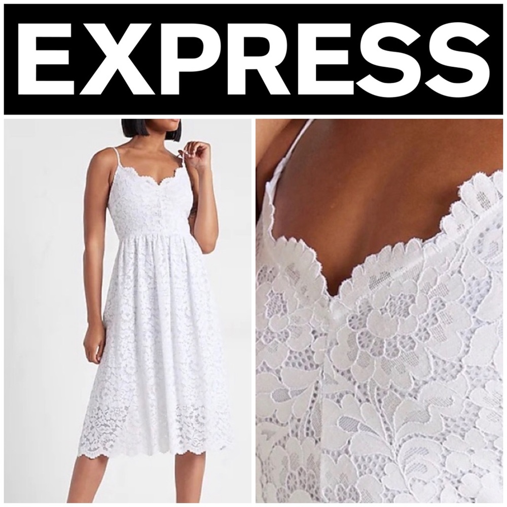 NWT Express Beautiful & Classy White Lace V-Neck Midi Dress SZ Large